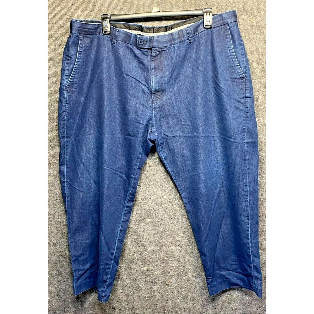 Stacy Adams Mens Dressy Denim Jeans 46x30 Blue Flat Front Straight Leg Pants